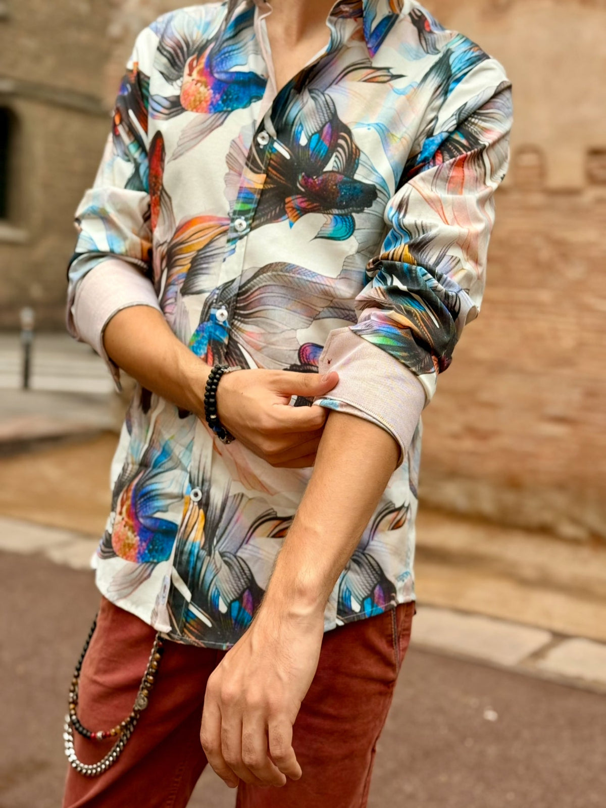 Camisa Goldfish punho detalhes em Branco